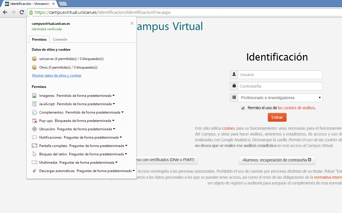 chrome Verificación de página de inicio de sesión con Chrome