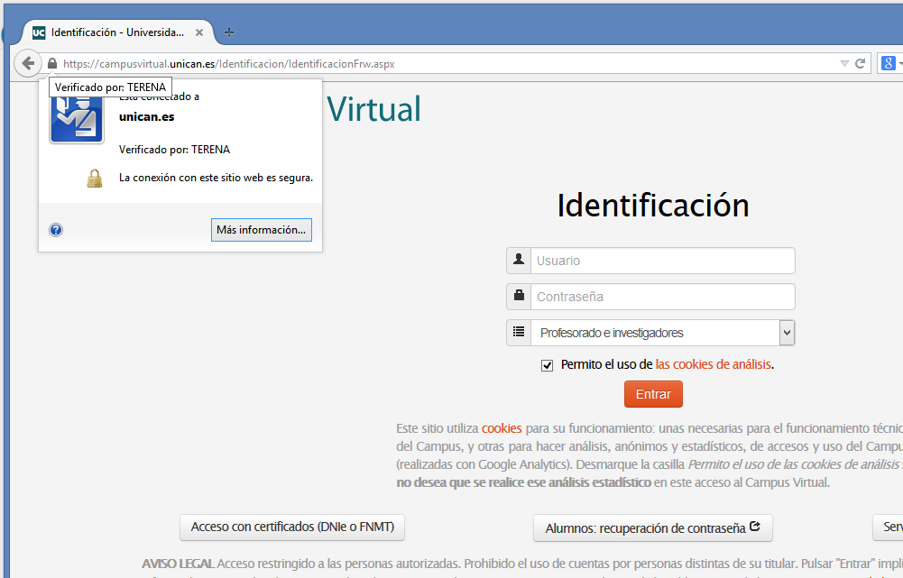firefox Verificación de página de inicio de sesión con Firefox