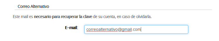 Campo de introducción de correo alternativo en el Campus Virtual UC