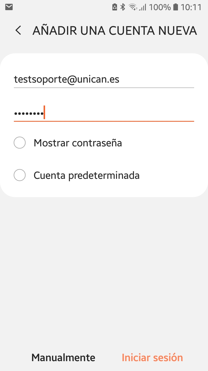 Configuración de cuenta tipo PDI en Android