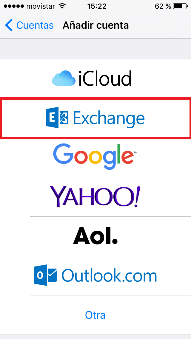 Selección de correo tipo Exchange