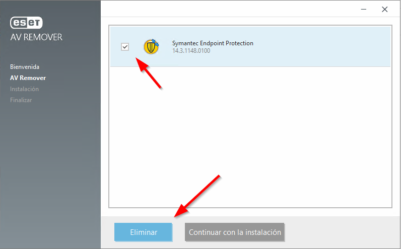 Eliminación de antivirus antiguo con Eset Remover