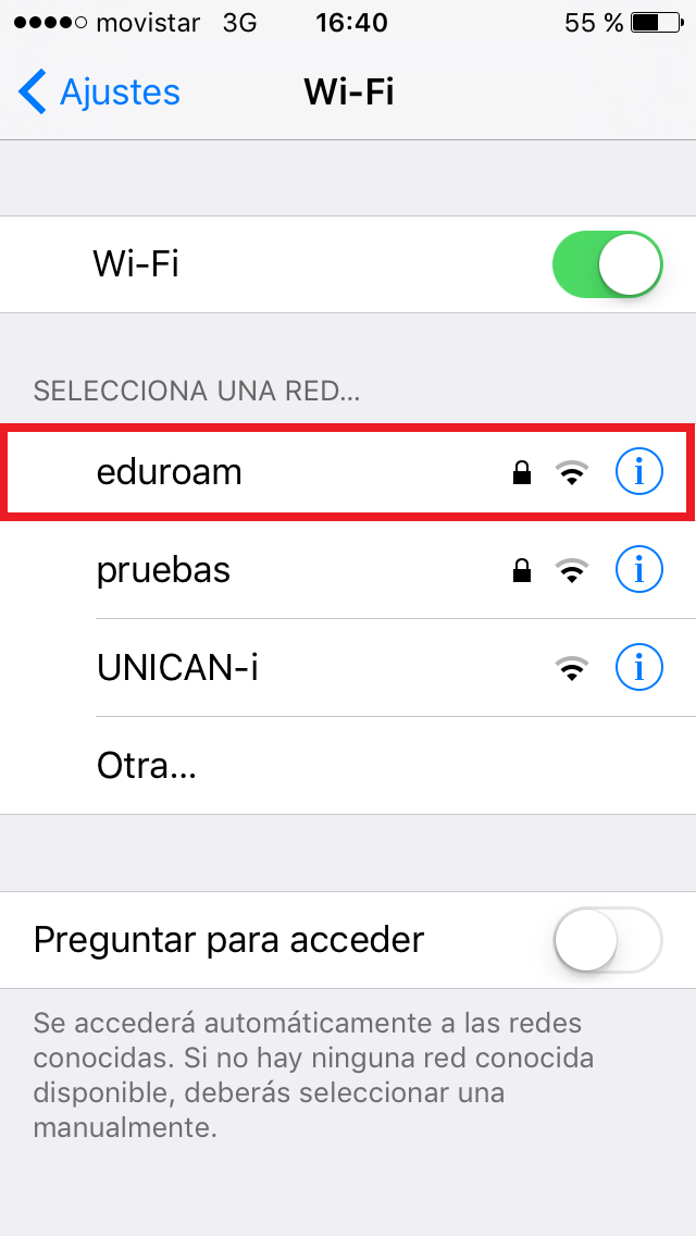 eduroam en iOS 3