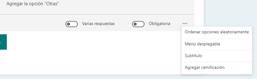 Opciones adicionales que se pueden añadir a las preguntas