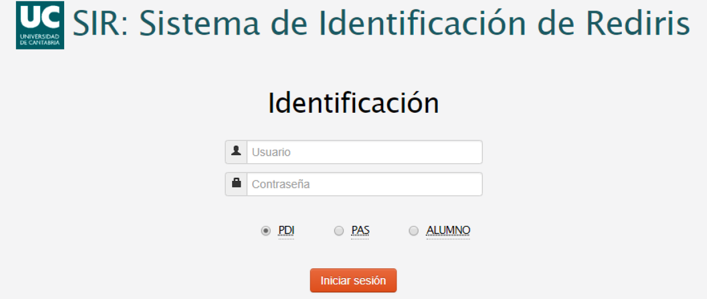 Ventana del SIR (Sistema de Identificación de Rediris)