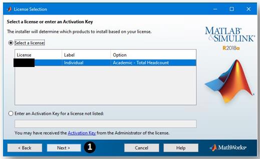 Elección de la licencia de Matlab
