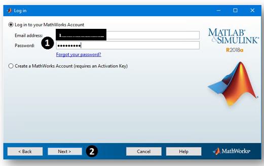 Introducción de credenciales en la instalación de Matlab