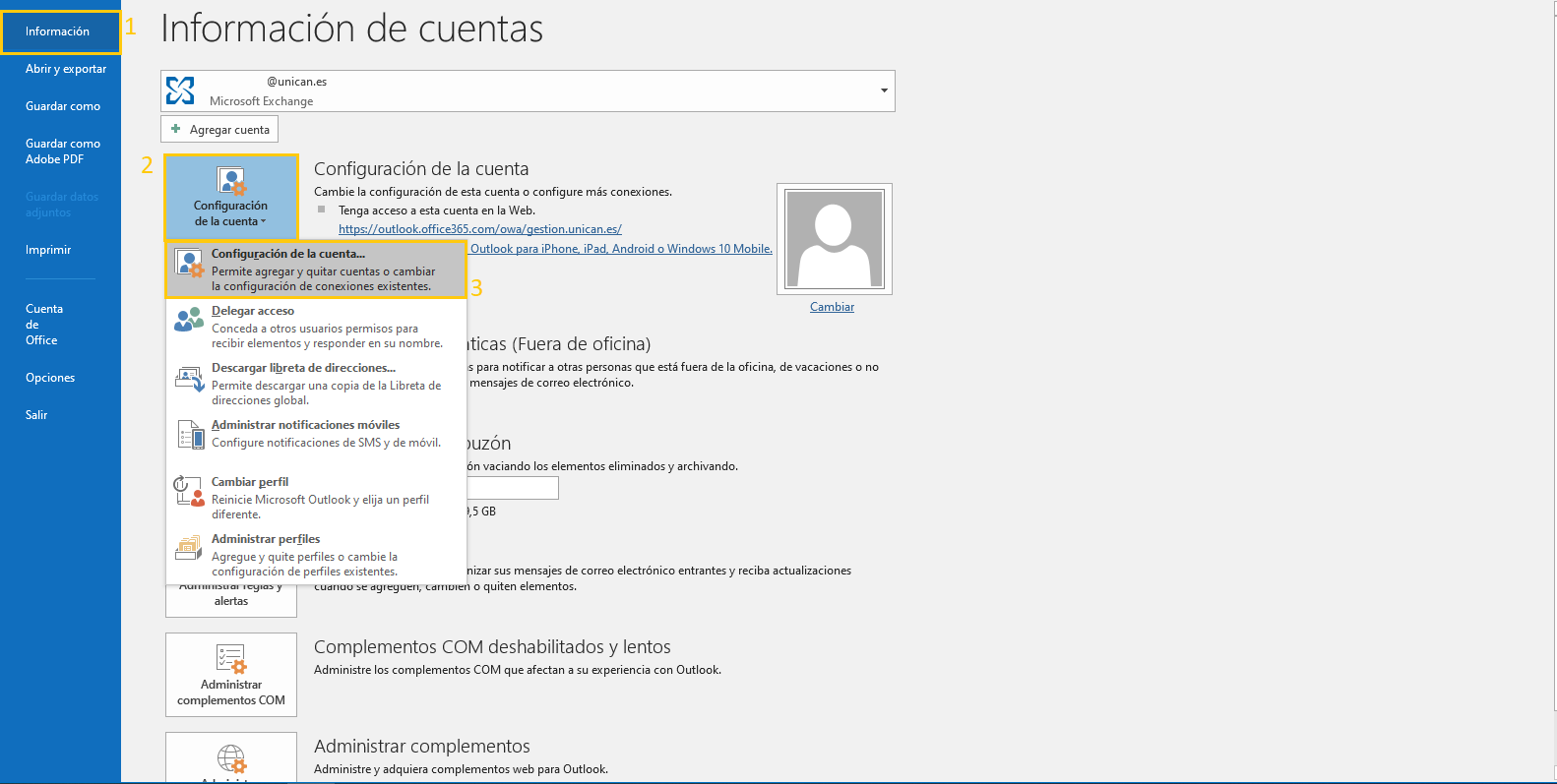 Añadir buzón común en Outlook - Paso 1