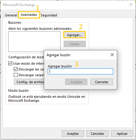 Añadir buzón común en Outlook - Paso 3