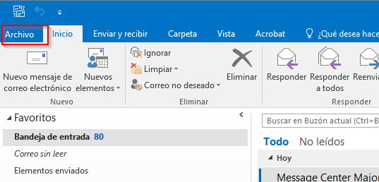 Agregar cuenta en Outlook - Paso 1
