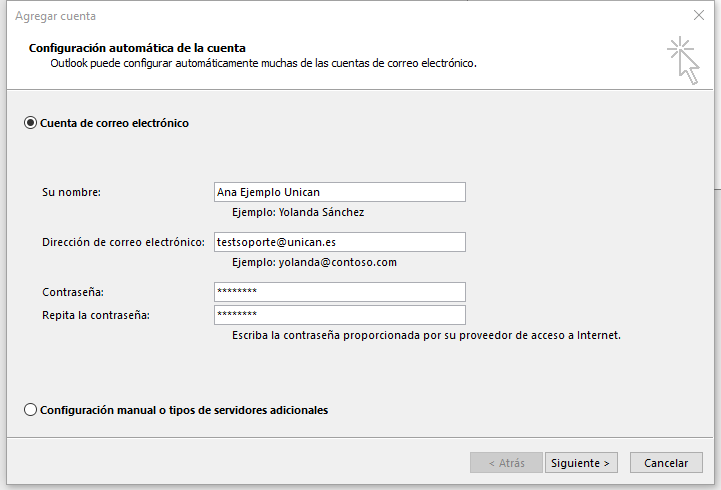 Agregar cuenta en Outlook - Paso 3