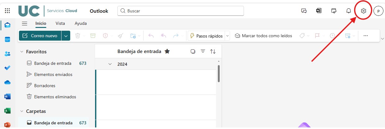Acceso al menú de configuración del correo web UC