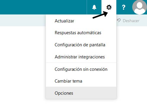 Acceso a opciones en el correo web UC