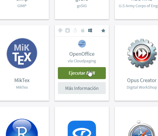 Opciones de una aplicación en Porticada