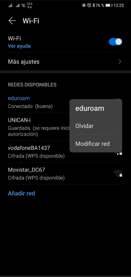 Olvidando Eduroam en Android