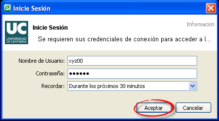 Inicio de sesión en SIUC al imprimir