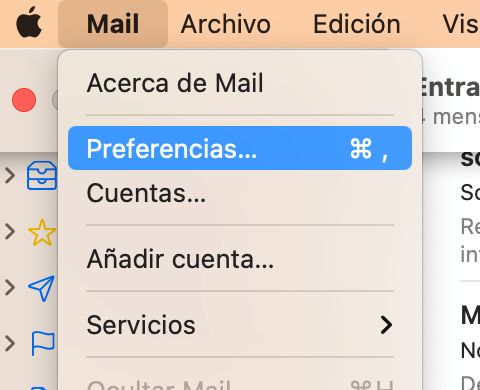 Acceso a Preferencias en Mac Mail