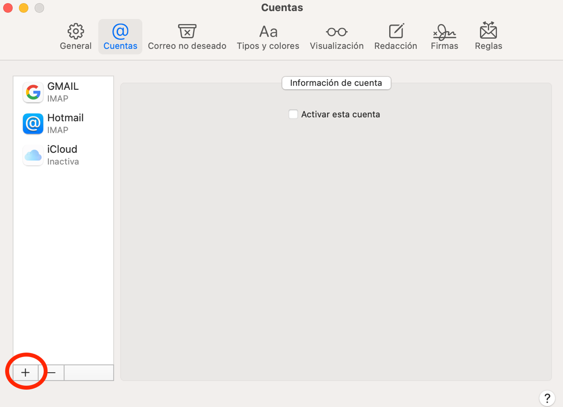 Nueva cuenta en en Mac Mail
