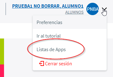 Ubicación de la opción "Listas de Apps" en Porticada