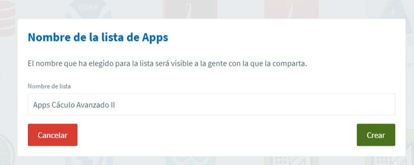 Asignación de nombre a la lista nueva de aplicaciones en Porticada