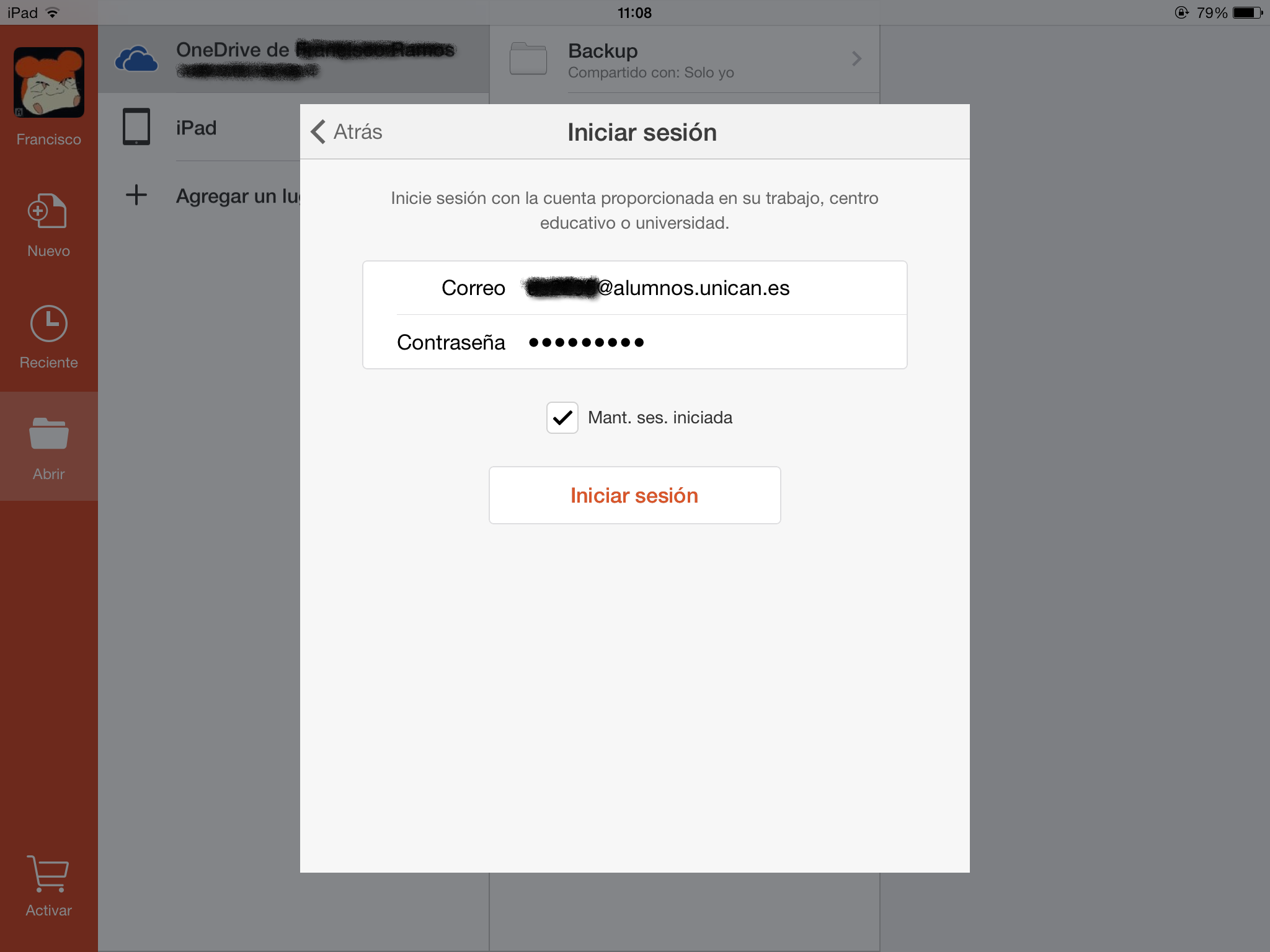 Inicio de sesión en iPad y iPhone - Paso 2