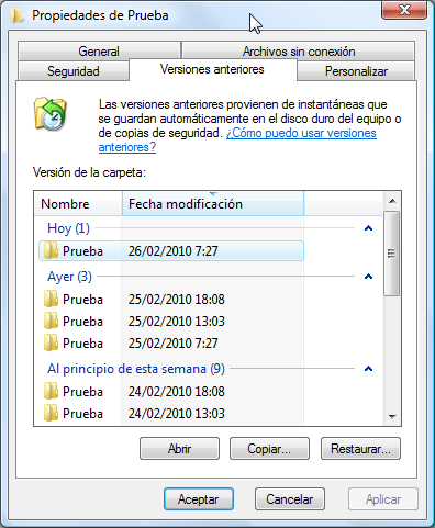 Acceso a Versiones Anteriores de archivos
