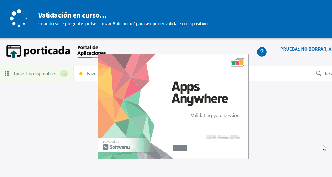 Validación de la sesión de AppsAnywhere